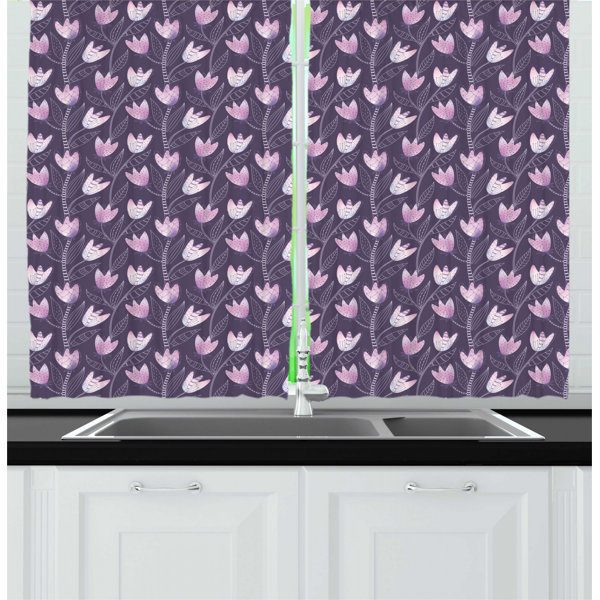 East Urban Home Purple/Pale Mauve 55'' W Kitchen Curtain in | Wayfair